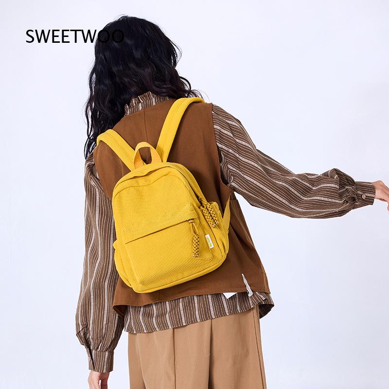 2026 Mustard Yellow Corduroy M - Mini Backpack Women review and price