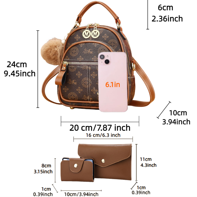 3-piece women's bag set, light - Mini Backpack Women review and price
